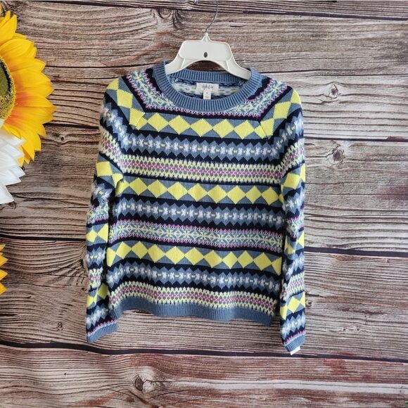 "Style & Co " Woman's long sleeve sweater Size: PP fair Isle Strip/ Indigo NWT - Picture 1 of 8